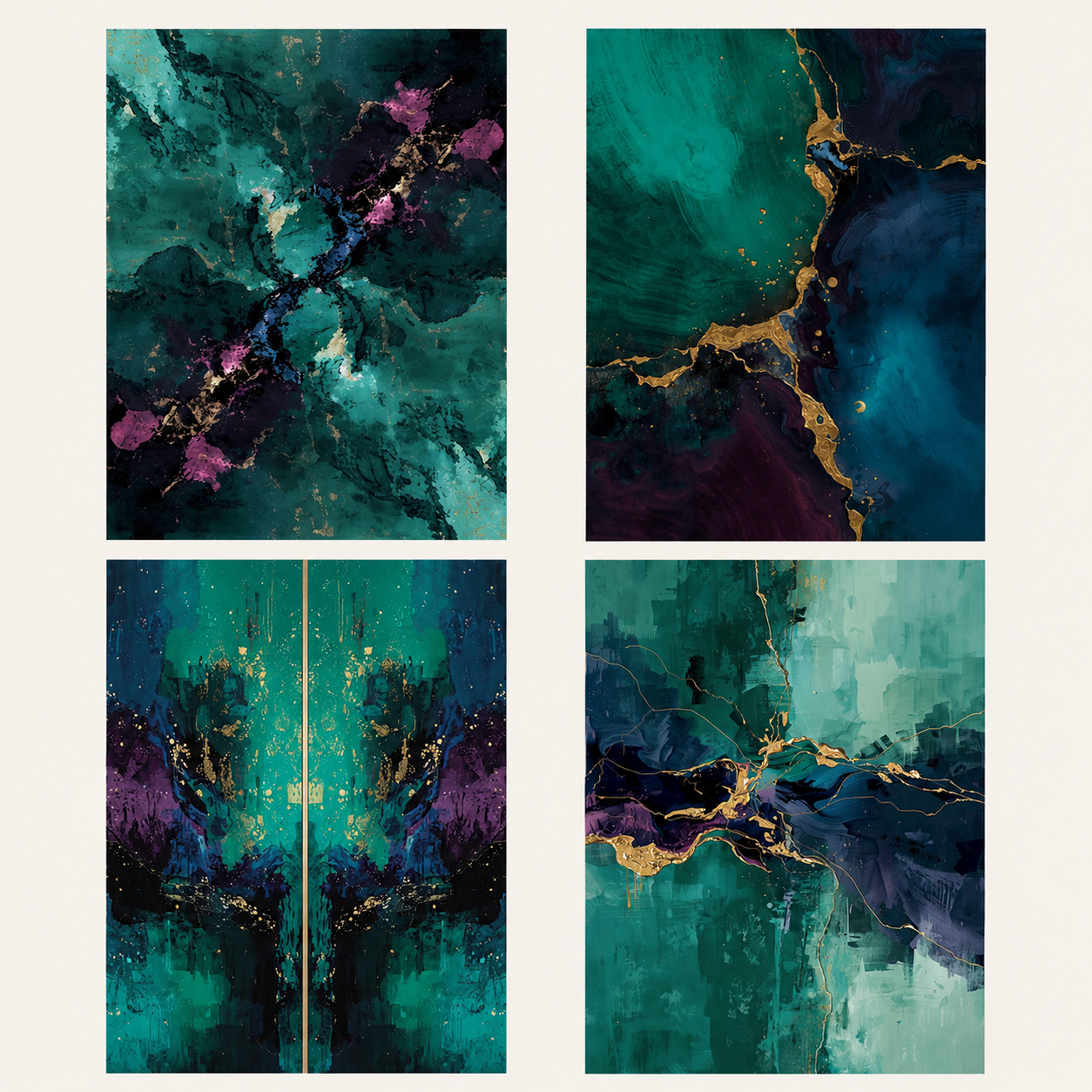 Emerald Reverie – 4 Piece Digital Art Collection